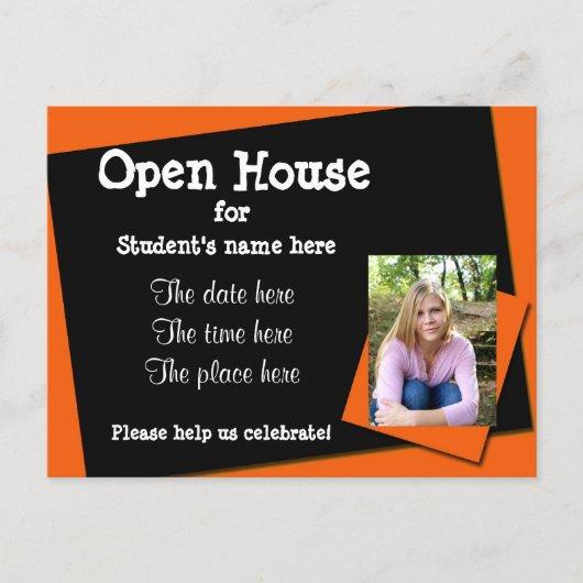 Orange and black open house invitation