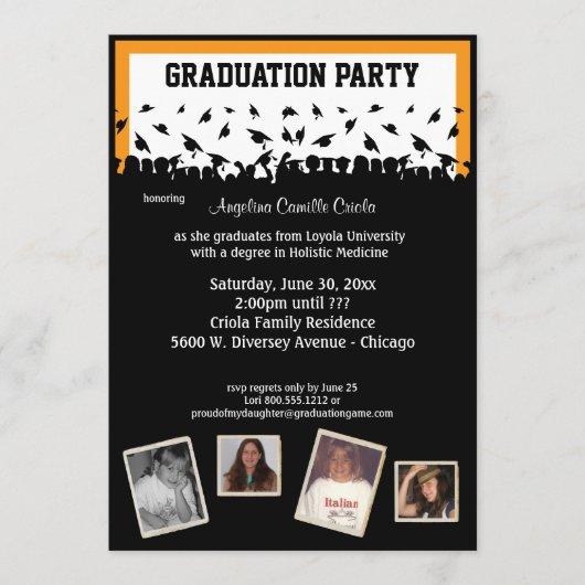 Orange And Black Silhouette Graduation Party Invitation