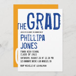 Orange and Blue Grunge Typography Graduation Invit Invitation