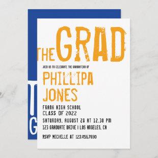 Orange and Blue Grunge Typography Graduation Invitation
