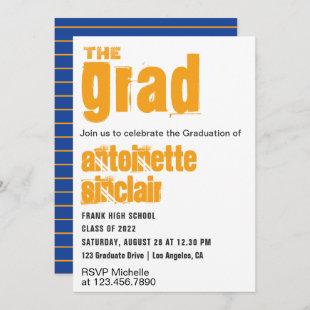 Orange and Blue Grunge Typography Graduation Party Invitation