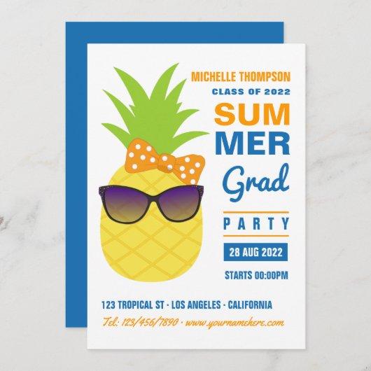 Orange and Blue Pineapple Summer Grad Party Invita Invitation
