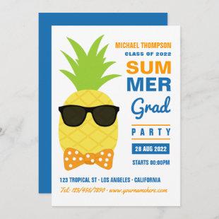 Orange and Blue Pineapple Summer Grad Party Invita Invitation
