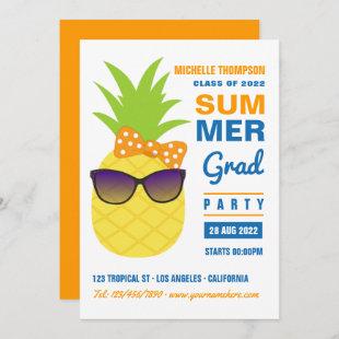 Orange and Blue Pineapple Summer Grad Party Invitation