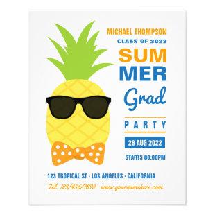 Orange and Blue Pineapple Summer Grad Party Invite Flyer