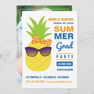 Orange and Blue Pineapple Summer Grad Party Photo Invitation