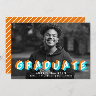 Orange and Turquoise | Anaglyph Graduation Party Invitation