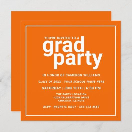 Orange and White Modern Basic Grad Party Invitation