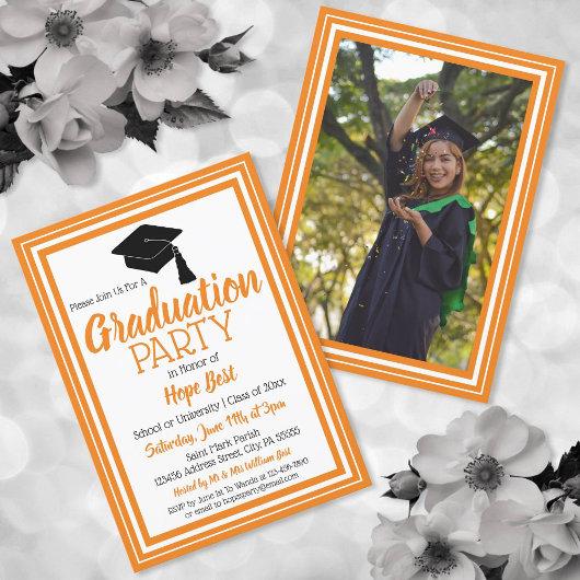 Orange and White Photo Graduation Party Invitation