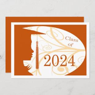 Orange and White Silhouette 2024 Graduation Party Invitation