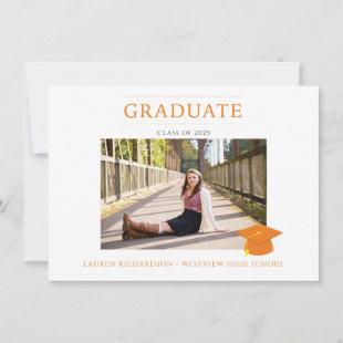 Orange and White Simple Photo Graduation Party Invitation