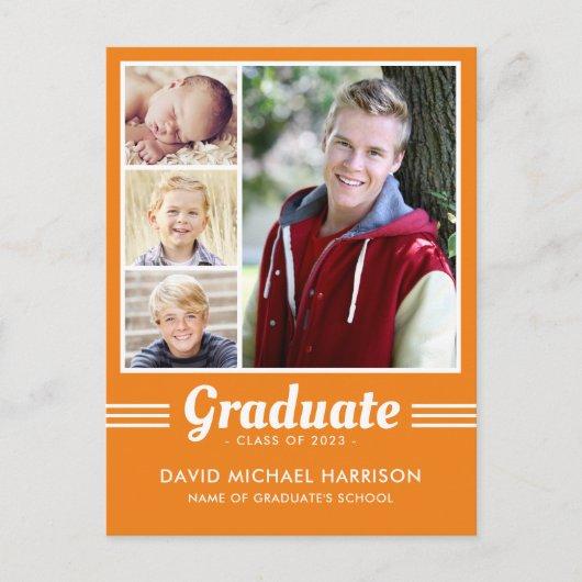 Orange Athletic Multi-Photo Graduation Postcard
