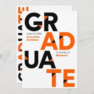Orange Big Bold Angle-Cut Letters Graduation Invitation