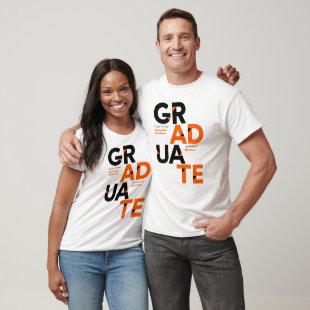 Orange Big Bold Angle-Cut Letters Graduation T-Shirt