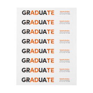 Orange Big Bold Angle-Cut Letters Graduation Wrap Around Label