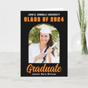 Orange Black 2024 Graduate Photo Folded Graduation Announcement