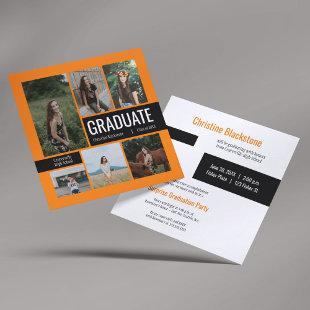 Orange & Black 6 Photo Graduation Invitation