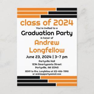 Orange & Black Bars Graduation Party Invitation Postcard