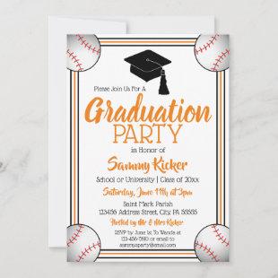 Orange & Black Baseball Graduation Party Invitation
