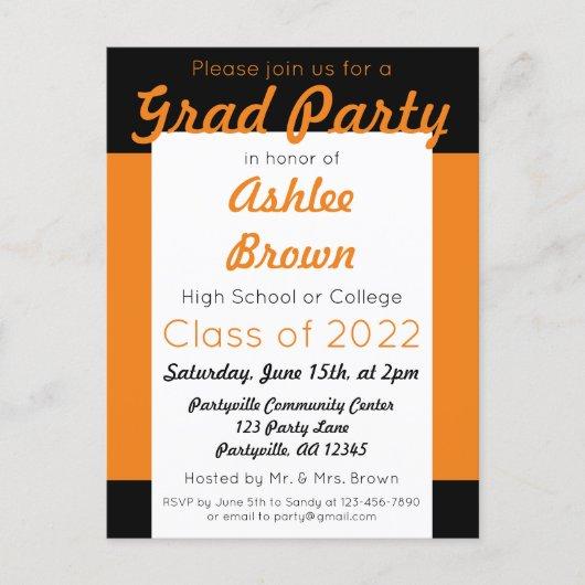 Orange Black Bold Grad Party Graduation Invitation Postcard