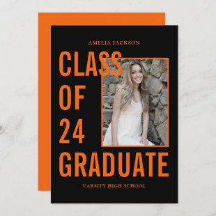 Orange & Black Class Of 24 Photo & Bio Graduation Announcement