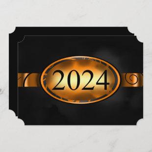 Orange & Black Floral Button 2024 Graduation Party Invitation