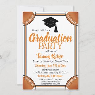 Orange & Black Football Graduation Party Invitation