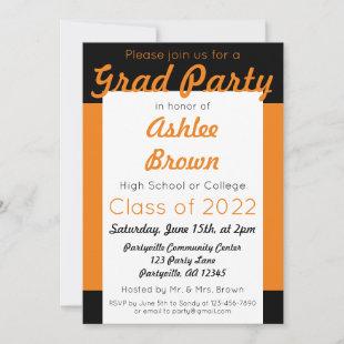 Orange Black Grad Party Bold Graduation Invitation