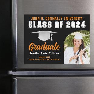 Orange Black Graduate Photo 2024 Graduation Magnet