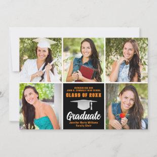 Orange Black Graduate Photo Collage Graduation Announcement