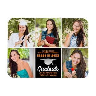 Orange Black Graduate Photo Collage Graduation Magnet