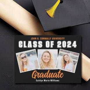 Orange Black Graduation Photo Collage Graduate Announcement