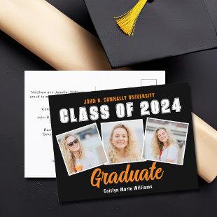 Orange Black Graduation Photo Collage Graduate Announcement Postcard