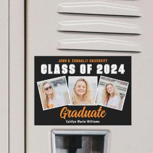 Orange Black Graduation Photo Collage Magnet Card