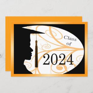 Orange/Black Man Silhouette 2024 Graduation Party Invitation
