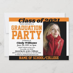 Orange Black School Colors Photo Graduation Invitation