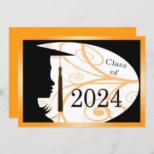 Orange & Black Silhouette 2024 Graduation Party Invitation