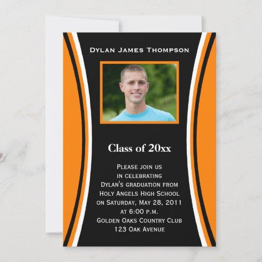 Orange, Black, White Photo Graduation Invitation
