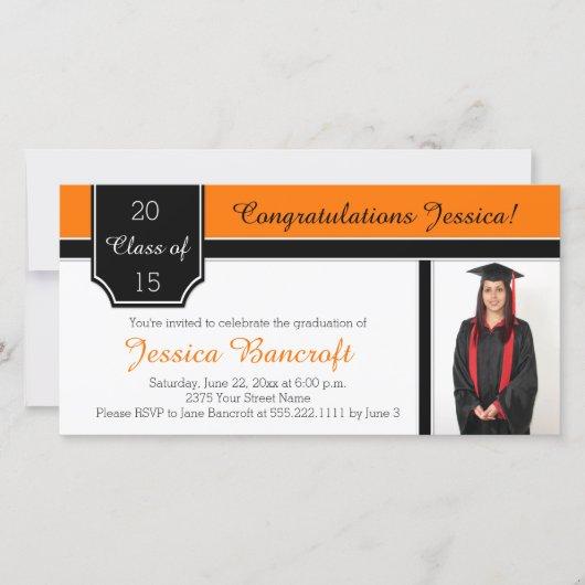 Orange Black White Photo Graduation Invitation