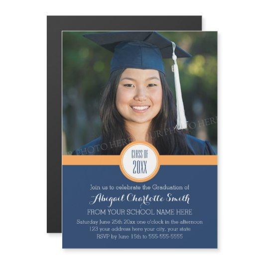 Orange Blue Modern Graduation Party Magnetic Card
