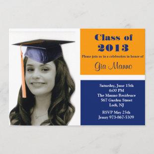 Orange & Blue  Photo Graduation Invitation