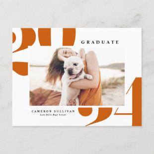 Orange Bold Typography 2024 Photo Graduation Invitation Postcard