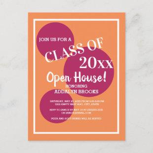 Orange Bright Pink / Magenta Graduation Open House Postcard