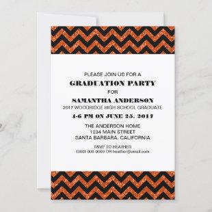 Orange Chevron Glitter Graduation Party Invite