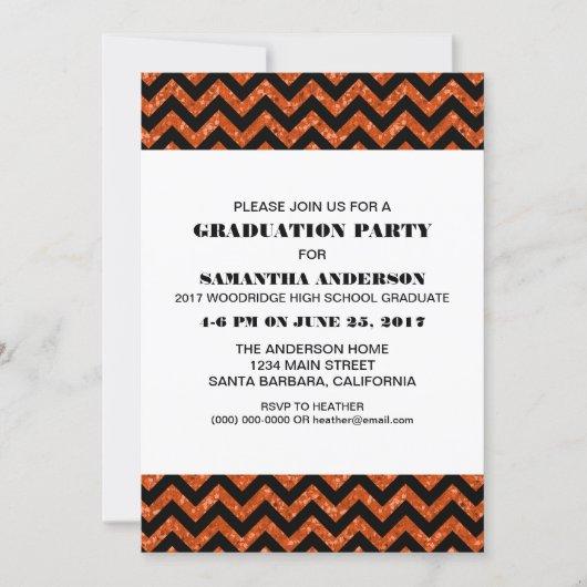 Orange Chevron Glitter Graduation Party Invite