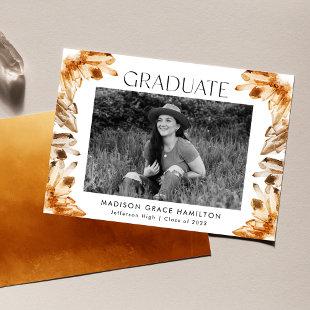 Orange Citrine Watercolor Crystal Photo Graduation Announcement