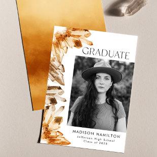 Orange Citrine Watercolor Crystal Photo Graduation Announcement