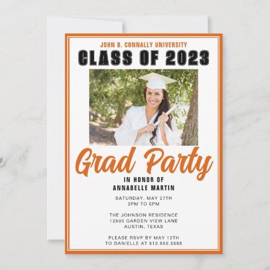 Orange Class of 2023 Photo Modern Graduation Party Invitation