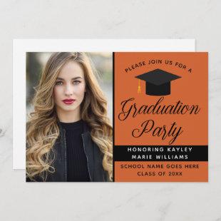 Orange College Graduate Photo Graduation Party Invitation