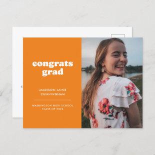 Orange Congrats Grad Photo Graduation Invitation Postcard